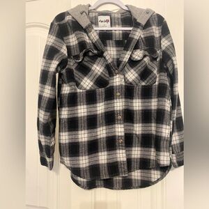 Miss Selfie Black and White Plaid Flannel Shirt